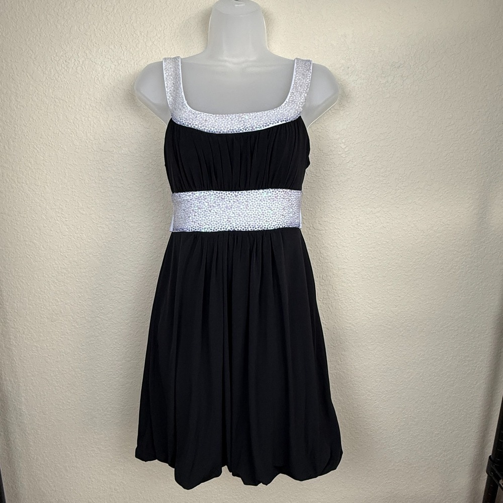 Vtg Y2K Rampage Black w/White Sequin Tie Back Dress Party Cocktail Hoco LBD Sz M
